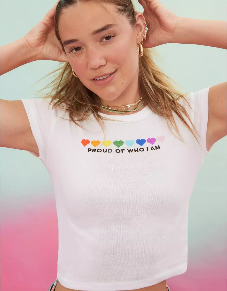 T Shirts American Eagle AE Olivia Ponton Pride Graphique Tee Blanche Femme | WSW-91773329